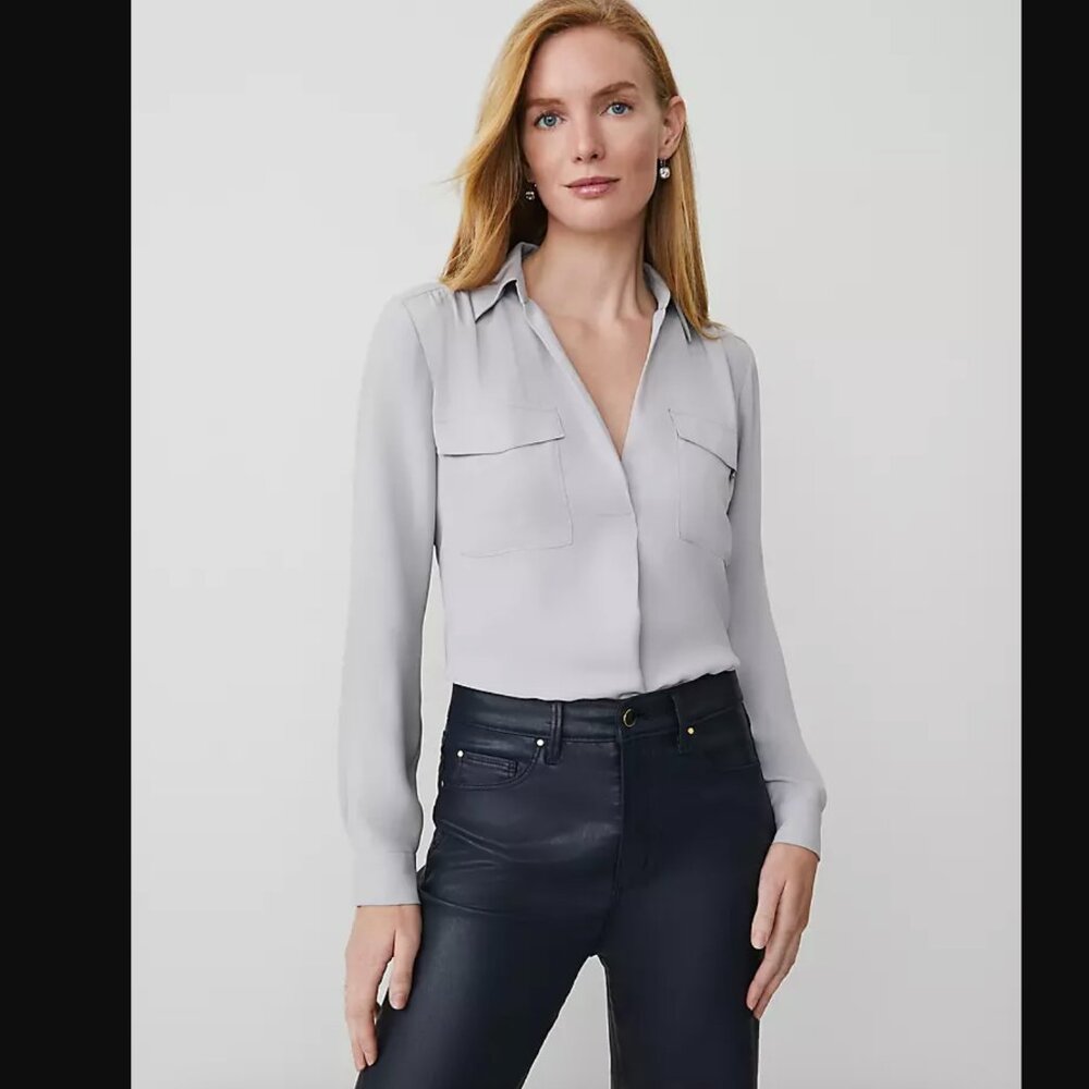 Ann Taylor camp shirt blouse, gray, small